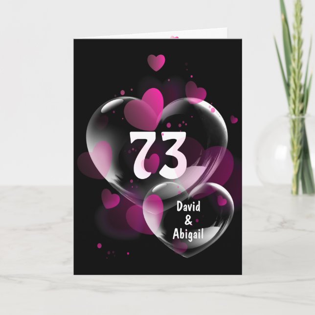 Carte 73e Anniversaire Bulles cardiaques sur Noir (Devant)