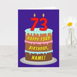 Carte 73e anniversaire : Fun Cake and Candles + Nom pers
