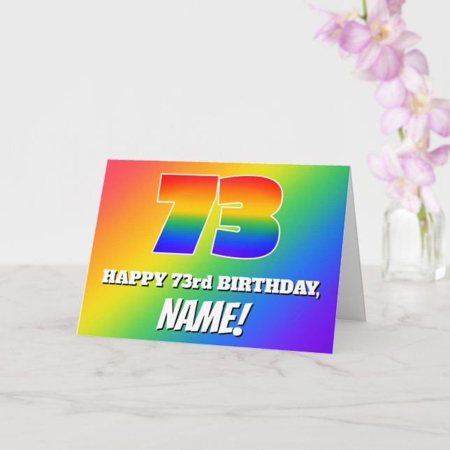 Carte 73e Anniversaire : Motif arc-en-ciel multicolore # (Orchidée)