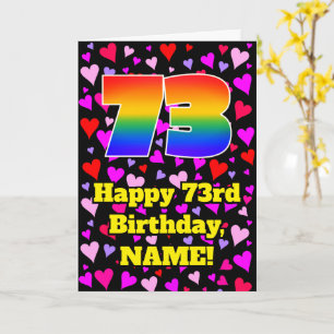Carte 73e Anniversaire : Motif de cœurs aimants, Arc-en-