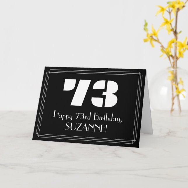 Carte 73e anniversaire : Représentation Art Déco "73" et (Fleur jaune)