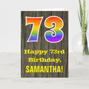 Carte 73e anniversaire : Rustic Faux Wood Look, Rainbow