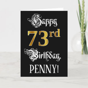 Carte 73e anniversaire — Script fantaisie; look or Faux;