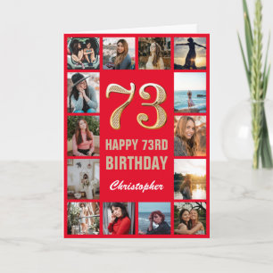 Carte 73e Joyeux Anniversaire Collage photo rouge et or