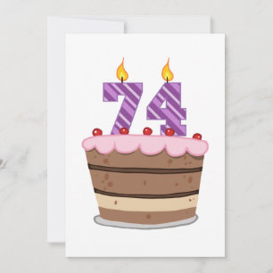 Carte 74 ans sur le gâteau d'anniversaire