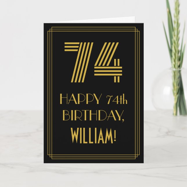 Carte 74e anniversaire : Art Déco Inspiré Look "74" & No (Devant)