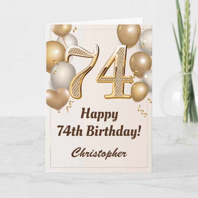 Carte 74e anniversaire Ballons d'or et Confetti Annivers (Devant)
