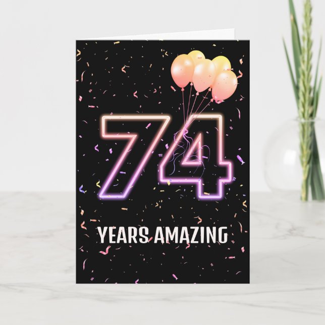 Carte 74e anniversaire Ballons et Confetti (Devant)