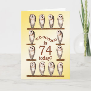 Carte 74e anniversaire, Curious owls card.