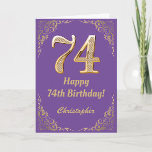 Carte 74e anniversaire Parties scintillant violet et or