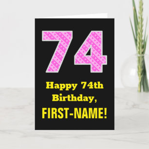 Carte 74e anniversaire : Pink Stripes and Hearts "74" + 