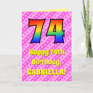 Carte 74e anniversaire : Pink Stripes & Hearts, Arc en c
