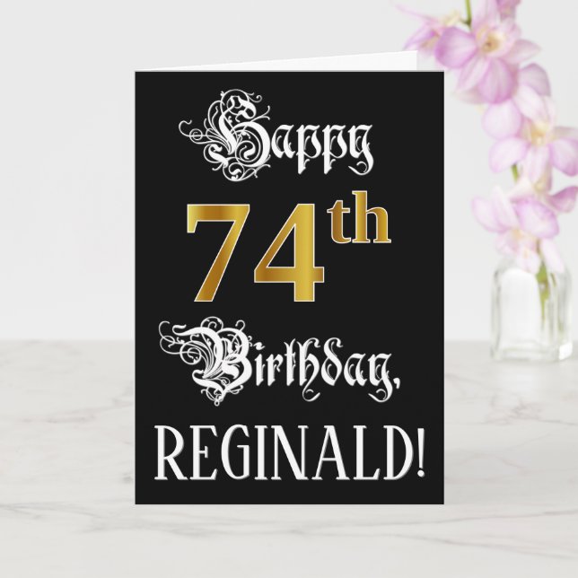 Carte 74e anniversaire — Script fantaisie; look or Faux; (Orchidée)