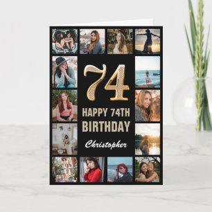 Carte 74e Joyeux Anniversaire noir et or Collage photo