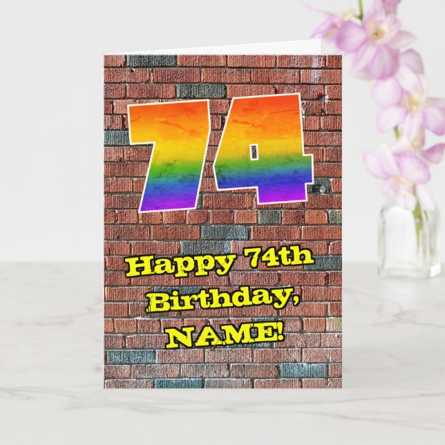 Carte 74th Birthday: Fun Graffiti-Inspired Rainbow 74 (Orchidée)