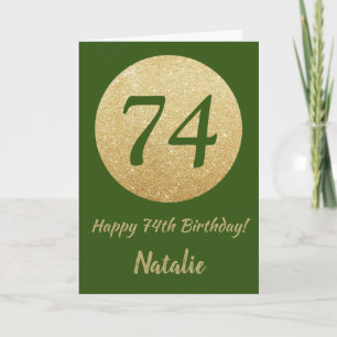Carte 74th Birthday Green and Gold Glitter Card