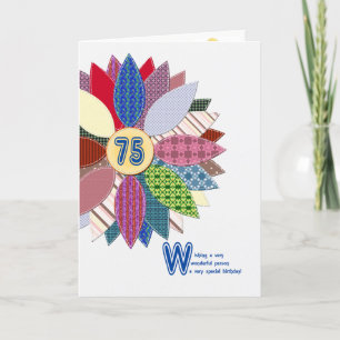 Carte 75 ans, anniversaire de fleur cousue