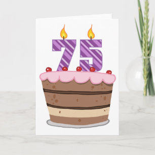 Carte 75 ans sur le gâteau d'anniversaire