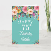 75e Anniversaire Aquarelle Floral Fleurs Sarcelle