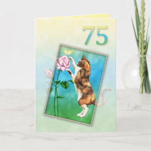 Carte 75e anniversaire avec un chat ludique