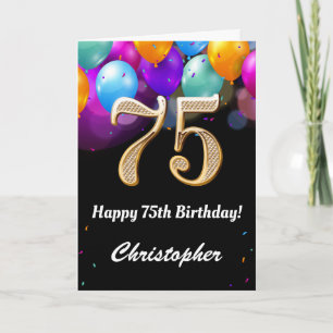 Carte 75e anniversaire Ballons noirs et dorés