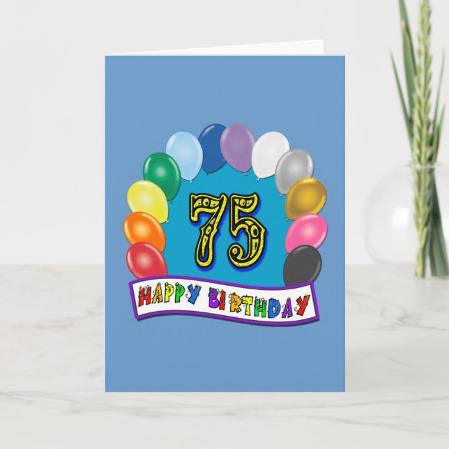 Carte 75e anniversaire Cadeaux avec Ballons Assortis Des (Devant)