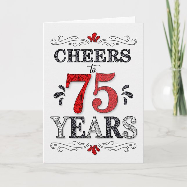Carte 75e anniversaire Cheers en Motif noir blanc rouge (Devant)
