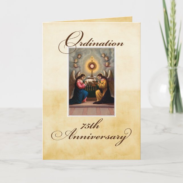 Carte 75e anniversaire d'Ordination Anges à l'autel (Devant)