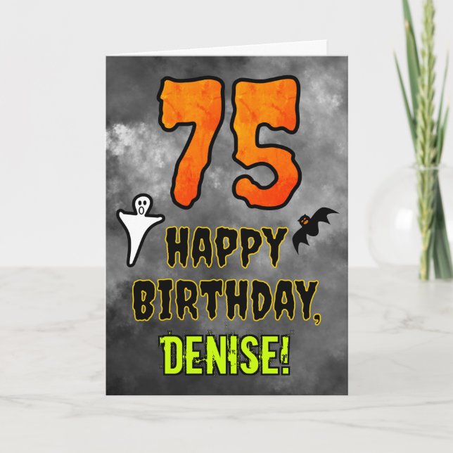 Carte 75e anniversaire : Eerie Halloween Thème + Nom per (Devant)