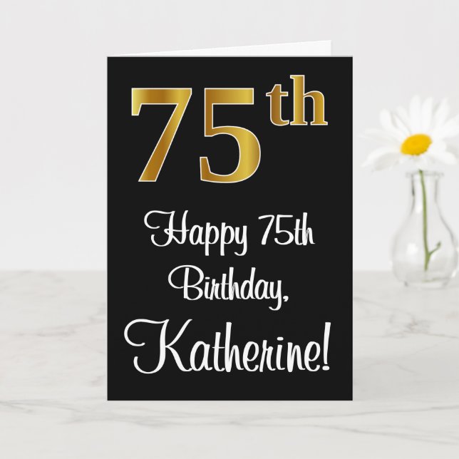 Carte 75e anniversaire ~ Elégant Luxueux Faux Gold Look  (Petite plante)