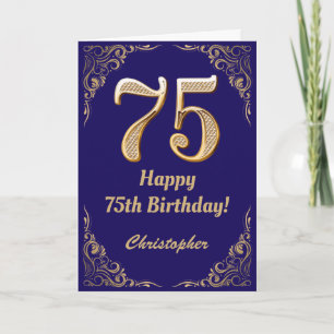 Carte 75e anniversaire Marine Parties scintillant bleu e