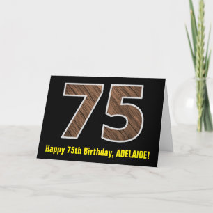 Carte 75e anniversaire : Nom + Faux Wood Grain Motif "75