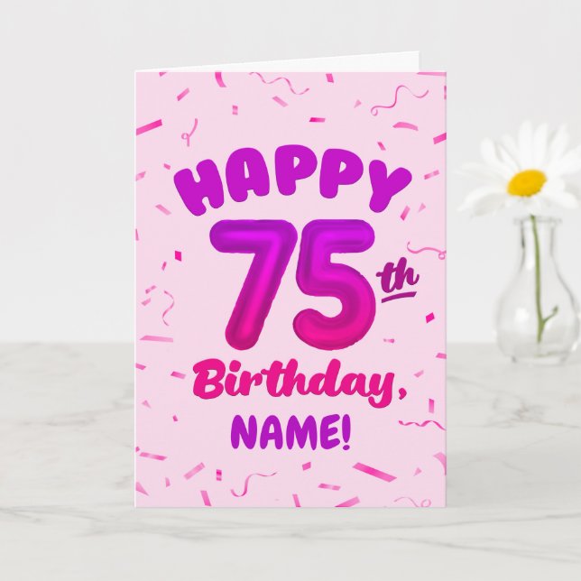 Carte 75e anniversaire, numéro de ballon, nom personnali (Petite plante)