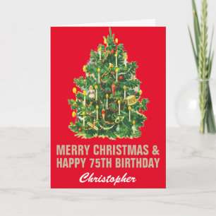 Carte 75e Joyeux Anniversaire et Joyeux Noël Rouge & Or