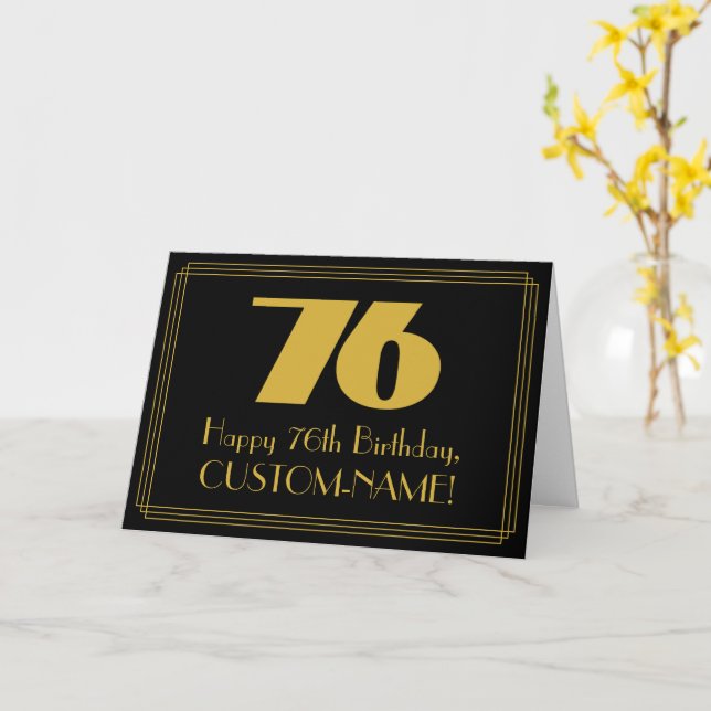 Carte 76e anniversaire : Art Déco Inspiré Look "76" & No (Fleur jaune)