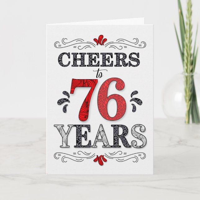 Carte 76e anniversaire Cheers en Motif noir blanc rouge (Devant)
