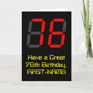 Carte 76e anniversaire : Rouge Digital Clock Style "76" 