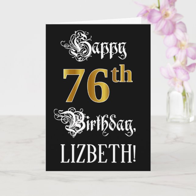 Carte 76e anniversaire — Script fantaisie; look or Faux; (Orchidée)