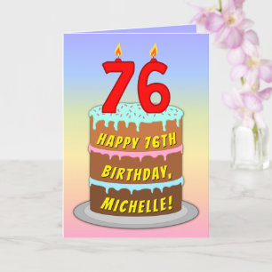 Carte 76e Birthday — Fun Cake & Candles, w/ Custom Name