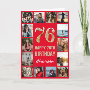 Carte 76e Joyeux anniversaire Collage photo rouge et or
