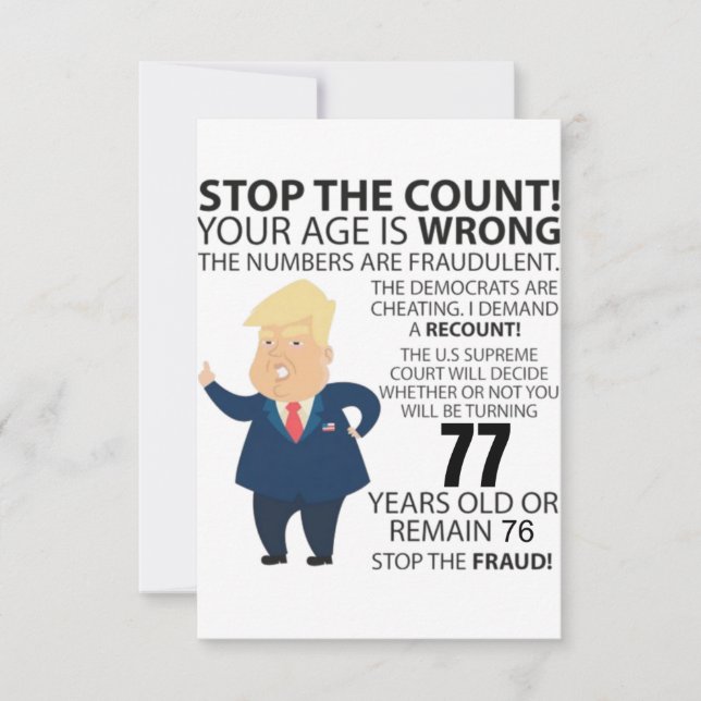 Carte 77 ans Trump heureux anniversaire présent drôle (Devant)