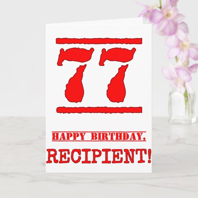 Carte 77e anniversaire : Amusant, Timbre en caoutchouc r (Orchidée)