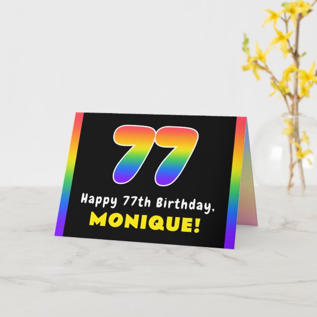 Carte 77e anniversaire : Arc-en-ciel coloré # 77, Nom pe (Fleur jaune)