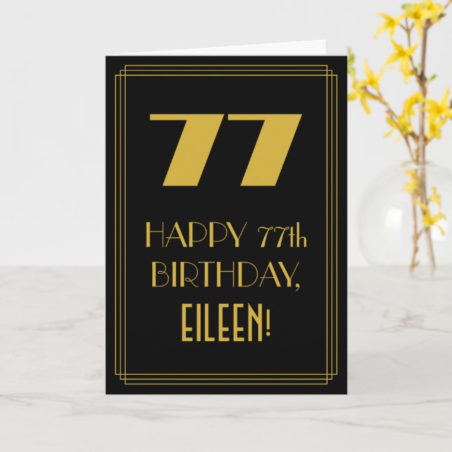 Carte 77e anniversaire ~ Art Déco Inspiré Look "77" & No (Fleur jaune)
