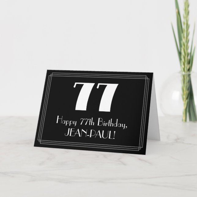Carte 77e anniversaire ~ Art Déco Inspiré Look "77", Nom (Devant)