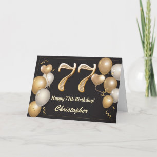 Carte 77e anniversaire Ballons noirs et or Anniversaire