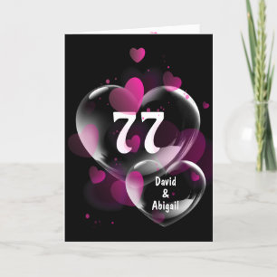 Carte 77e anniversaire Bulles cardiaques sur noir