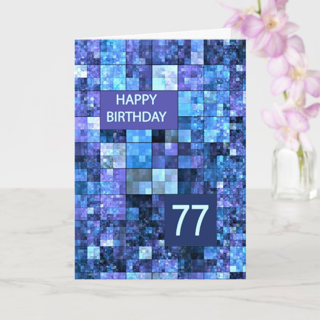 Carte 77e anniversaire, Carrés bleus, (Orchidée)