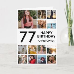 Carte 77e anniversaire Collage photo 13 photos noir blan