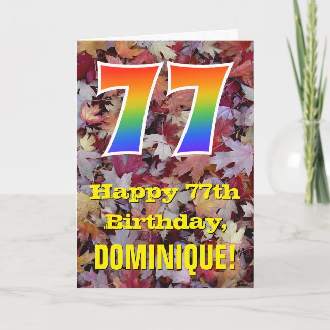 Carte 77e anniversaire; feuilles d'automne rustiques; ar (Devant)